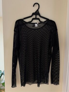 H&M Black Long-Sleeve Sheer Mesh Top